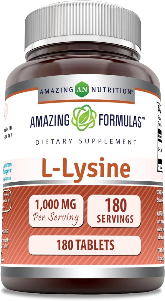 Amazing Formulas L-Lysine 1000 Mg Amino Acid Supplement | Tablets | Non-GM0 | Gluten-Free | Made in USA (1 Pack | 180 Count)
