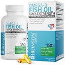 Bronson Omega 3 Fish Oil Triple Styrke 2720 mg, High EPA 1250 mg DHA 488 mg, Non- GMO Heavy Metal Tested, 180 Softgels