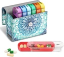 FINPAC Weekly Pill Arrangører 4 gange om dagen, Slide Open PU Leather Case Rejser Pill Vitamin Medicine Reminder og Planner med navn Card for Morning Medicine 124; Eftermiddag Medicine 124; Aften Medicine 124; Sengetid (Emerald Illusions)