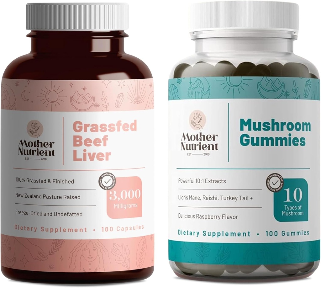 Moder Nutrient Bundle: Grass- Fed Oksekød Leverkapsler og Pure Extract Mushroom Gummies - Premium, non-GMO kosttilskud til din daglige rutine