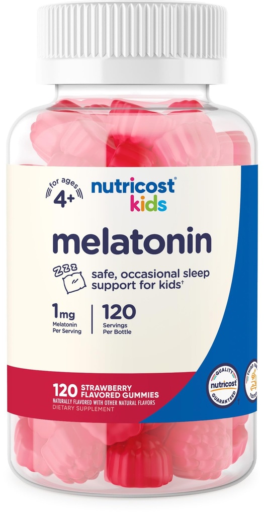 Nutricost Kids Melatonin Gummies 1mg, 120 Gummies, Strawberry Flavored