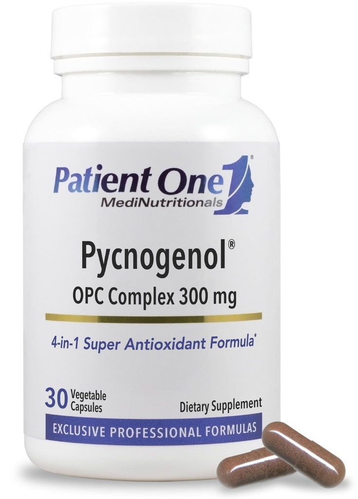 Patient 1 Pycnogenol OPC Complex 300 mg 2 124; tillæg til støtte Vaskulær sundhed og sund aldring * 1 124; Fransk Maritime Pine Bark og mere 124; 30 kapsler