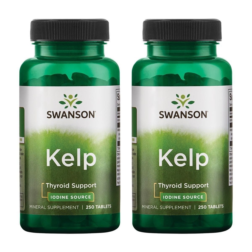 Swanson Kelp - Natural Jod Source Supporting Thyroid Health - Mineral Supplement w / Jod Source Standardized 0,4% - (250 tabletter, 225mcg Hver) (2 Pack)