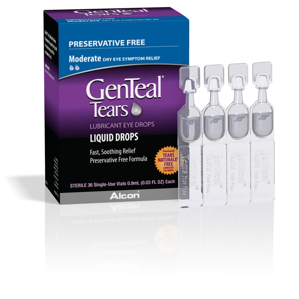 GenTeal Tårer smøremiddel øjendråber, moderate flydende dråber, SingleUse hætteglas, 1 pakke med 36 ct, 0, 03 Fl Oz