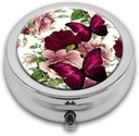 Rose sommerfugle Pill Box Purse Pocket lille runde sølv pill sag Dekorative Box Metal Medicin Vitamin Pill Organizer Portable Unik gave