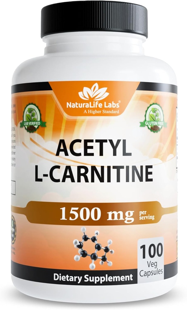 Acetyl L- Carnitin (ALLCAR) 1500 mg per servering - 100 kapsler - Non-GMO, Gluten- Free, Vegan