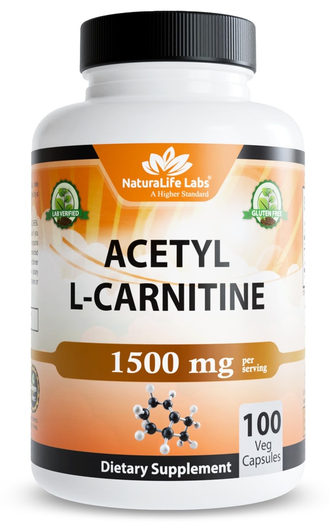 Acetyl L- Carnitin (ALLCAR) 1500 mg per servering - 100 kapsler - Non-GMO, Gluten- Free, Vegan