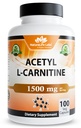 Acetyl L- Carnitin (ALLCAR) 1500 mg per servering - 100 kapsler - Non-GMO, Gluten- Free, Vegan