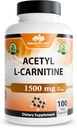 Acetyl L- Carnitin (ALLCAR) 1500 mg per servering - 100 kapsler - Non-GMO, Gluten- Free, Vegan