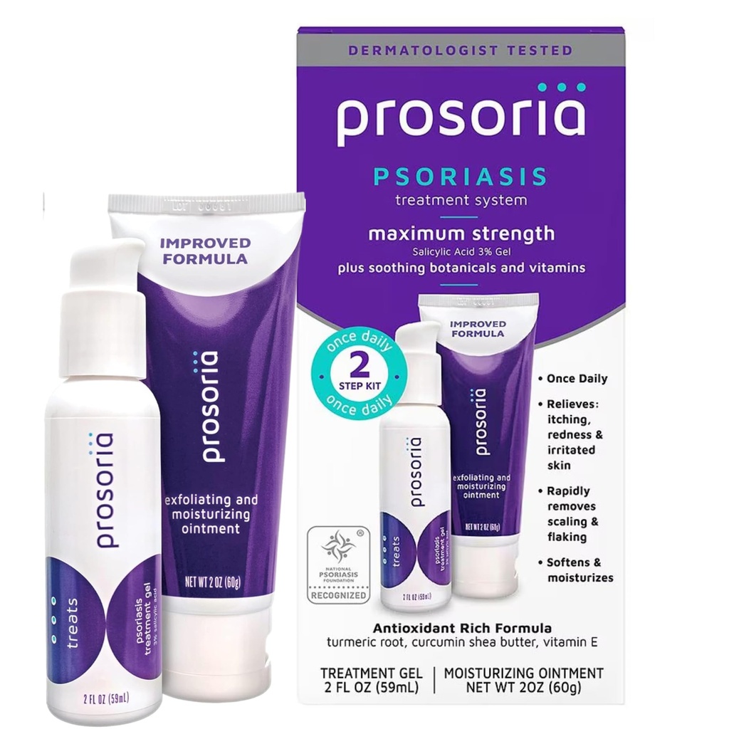 Prosoria Treatment System Single Kit - 2oz Memory 124; Kraftfuld Psoriasis Relief med Salphansyre, Gurkemeje, Shea Butter & Vitamin Mortel 124; Gel & Salve til Skalering, Flaging, Dryness, Itching & Redness Relief