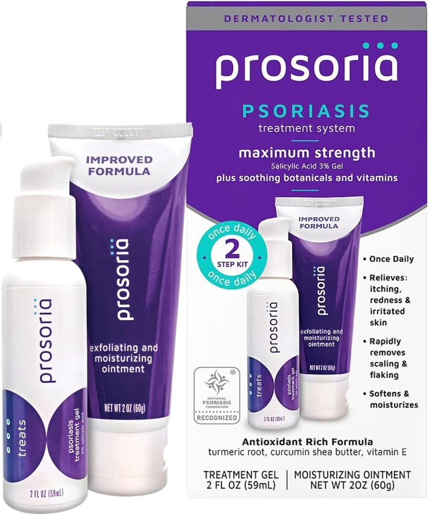 Prosoria Treatment System Single Kit - 2oz Memory 124; Kraftfuld Psoriasis Relief med Salphansyre, Gurkemeje, Shea Butter & Vitamin Mortel 124; Gel & Salve til Skalering, Flaging, Dryness, Itching & Redness Relief