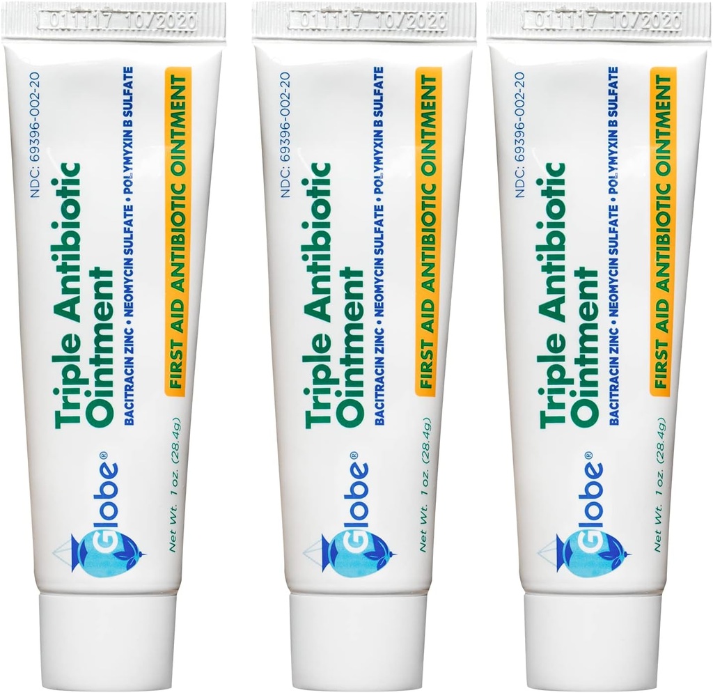 Globe (3 Pack 1oz Triple Antibiotic Salve, Førstehjælp Salve til mindre sår og sår og forebygger infektion, Sammenlign med de aktive ingredienser i førende mærke (3 Pack)