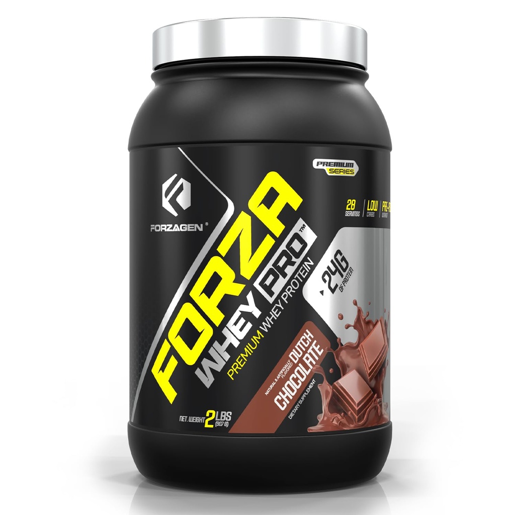 Forzagen Whey PRO Low Carb Protein Powder Budding 124; 24g protein per servering, Ingen tilsat sukker, Gluten Free, Premium Whey for shakes & mikes for mænd & kvinder, BCAA Budding 124; hollandsk chokolade, 2 lbs. (28 Servering)