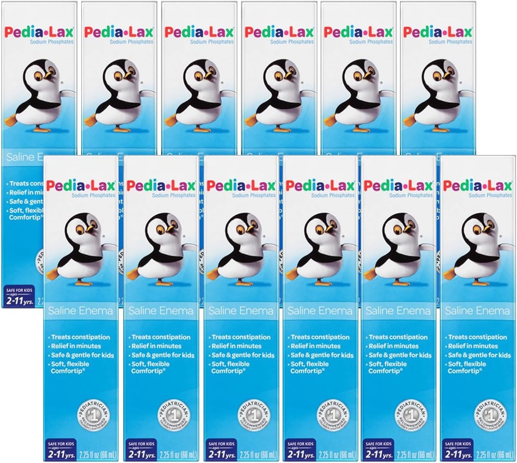 Pedia- Lax Laxative Saline Enema for Kids, Age 2- 11, 2,25 fl oz (12 Pack)