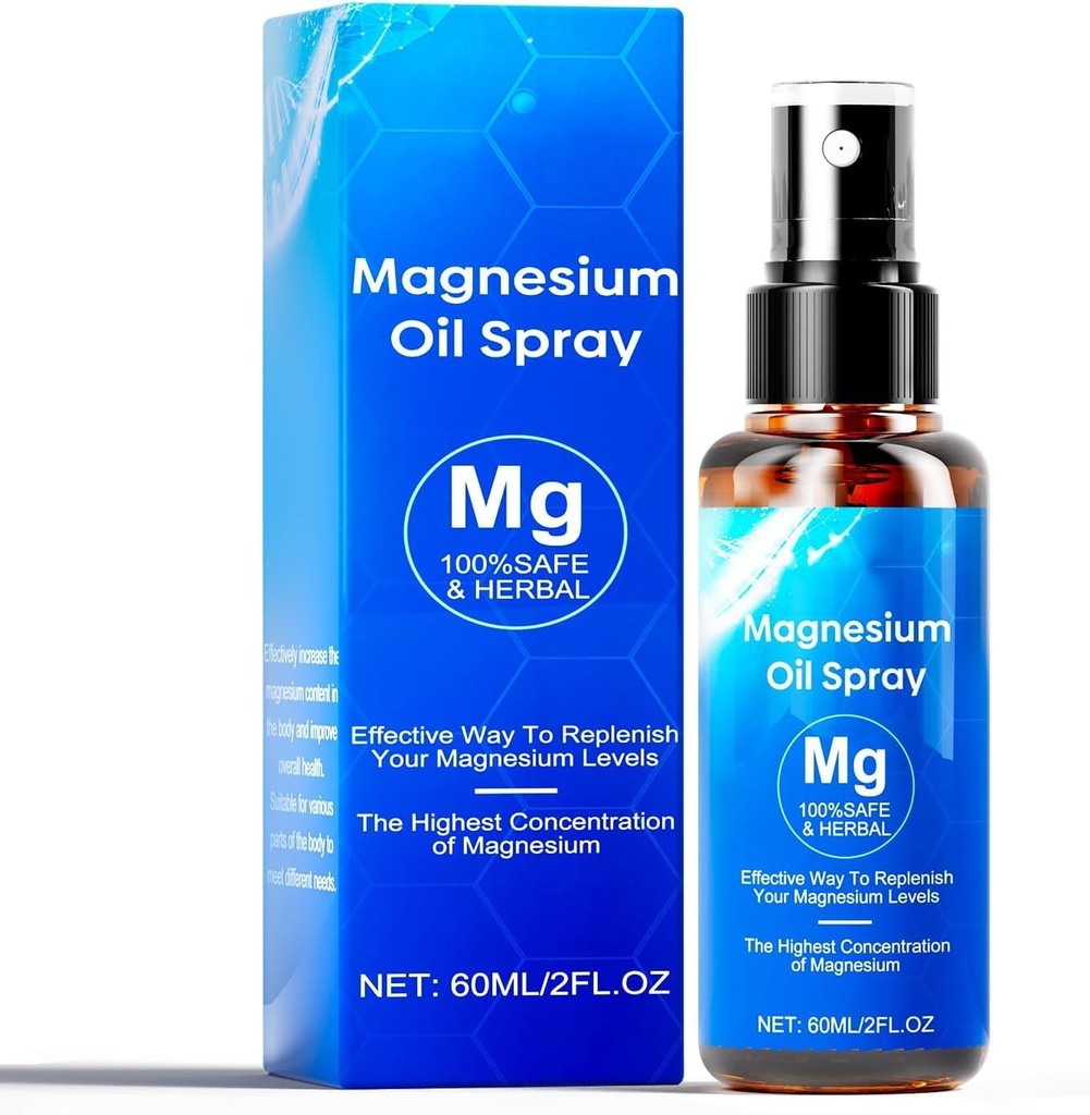 Magnesium Oil Spray, 60ml Magnesium Spray, 100% Organic Magnesium Oil Extra Strength, fremmer rolig søvn og afspænding, Magnesium Spray til fødder, søvn og krop, let at Absorb og brug