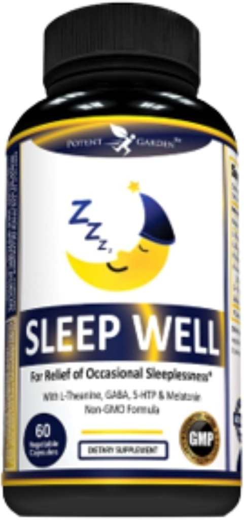 Potent havesøvn godt sovestøtte indeholder Melatonin Valerian Root L- Theanine GABA & mere, Natural Sleep Aid Non-Habit Danning Sleep Aid for voksne med 60 Veggie Caps