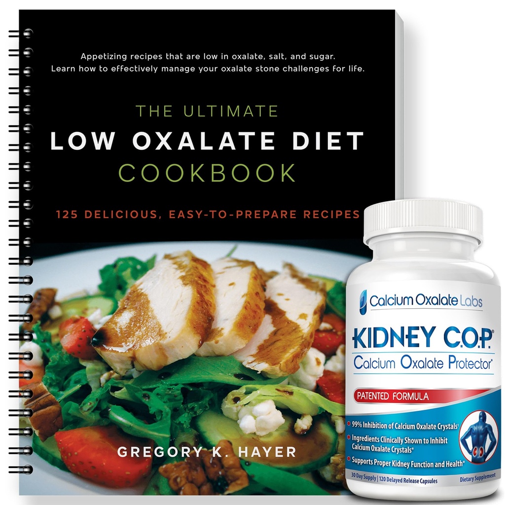KIDNEY C.O.P. Calcium Oxalate Protector 120 Capsules, Patented Kidney Support for Calcium Oxalate Crystals, Stop Recurrence (Starter Pack - (120 Caps) and 1 Ultimate Low Oxalate Diet Cookbook)