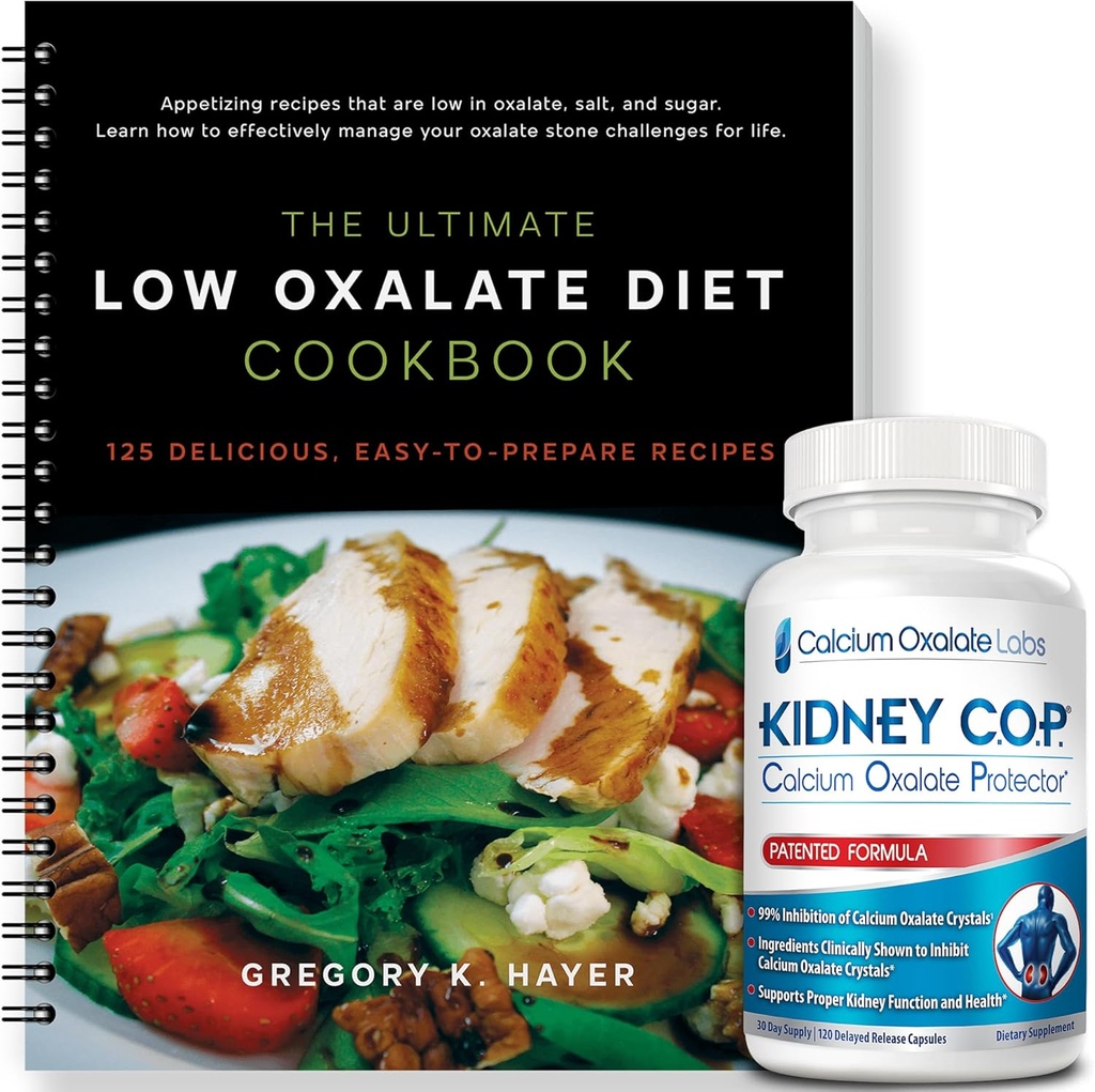 KIDNEY C.O.P. Calciumoxalatprotector 120 Kapsler, Patenteret Nyrestøtte til calciumoxalatkrystaller, Stop gentagelse (Start Pack - (120 Caps) og 1 Ultimate Low Oxalate Diet Cookbook)