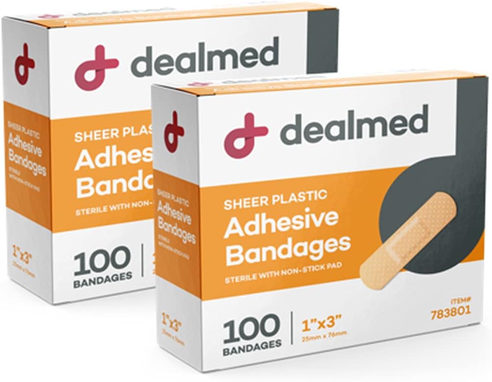 Dealed Sheer Plastic Fleksible Adhesive Bandages - 100 Count (2 Pack) Bandages med Non- Stick Pad, Latex Free, Sårpleje til Førstehjælp Kit, 1 "x 3"