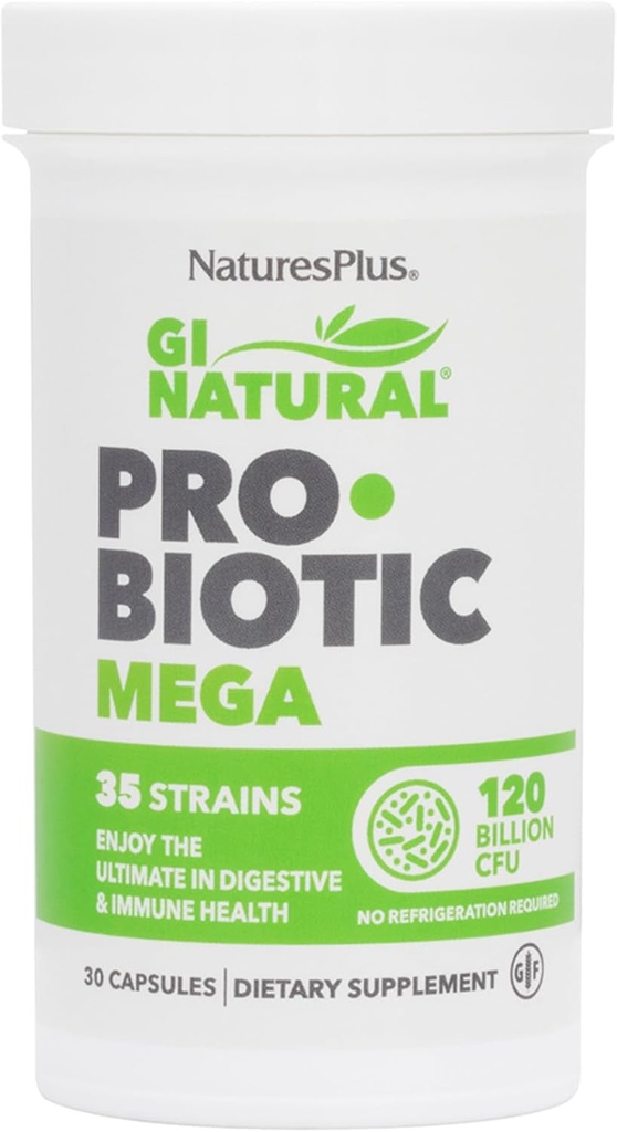 NaturesPlus GI Natural Probiotic Mega - 30 kapsler, pakke med 2 - fordøjelse og immunforsvar - Gluten Free - 60 Total Servering
