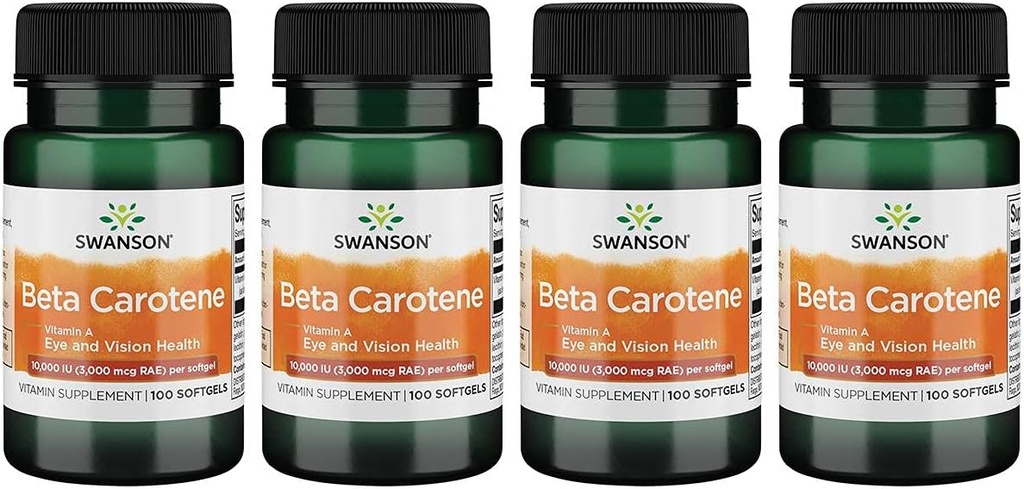 Swanson Beta- Caroten (vitamin A) Skin Eye Immunsystem Sundhed Antioxidant Support 10000 Iu (3000 mcg) 100 Sgels (4 Pack)
