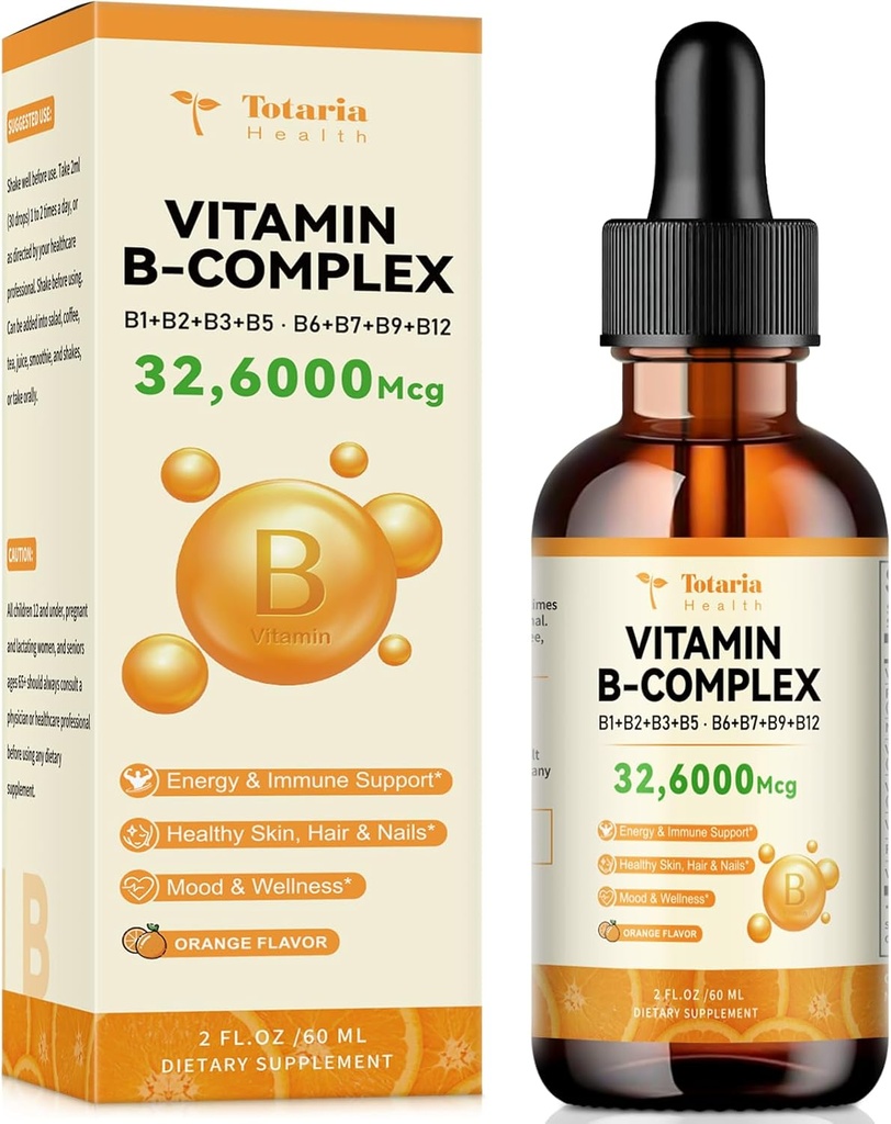 B-vitamin Complex Flydende med 8 essentielle B-vitaminer - Thiamin, Riboflavin, Niacin, Pantothensyre, Pyridoxin, Botin, Follic, Methylcobalamin - 2 Fl. Oz.