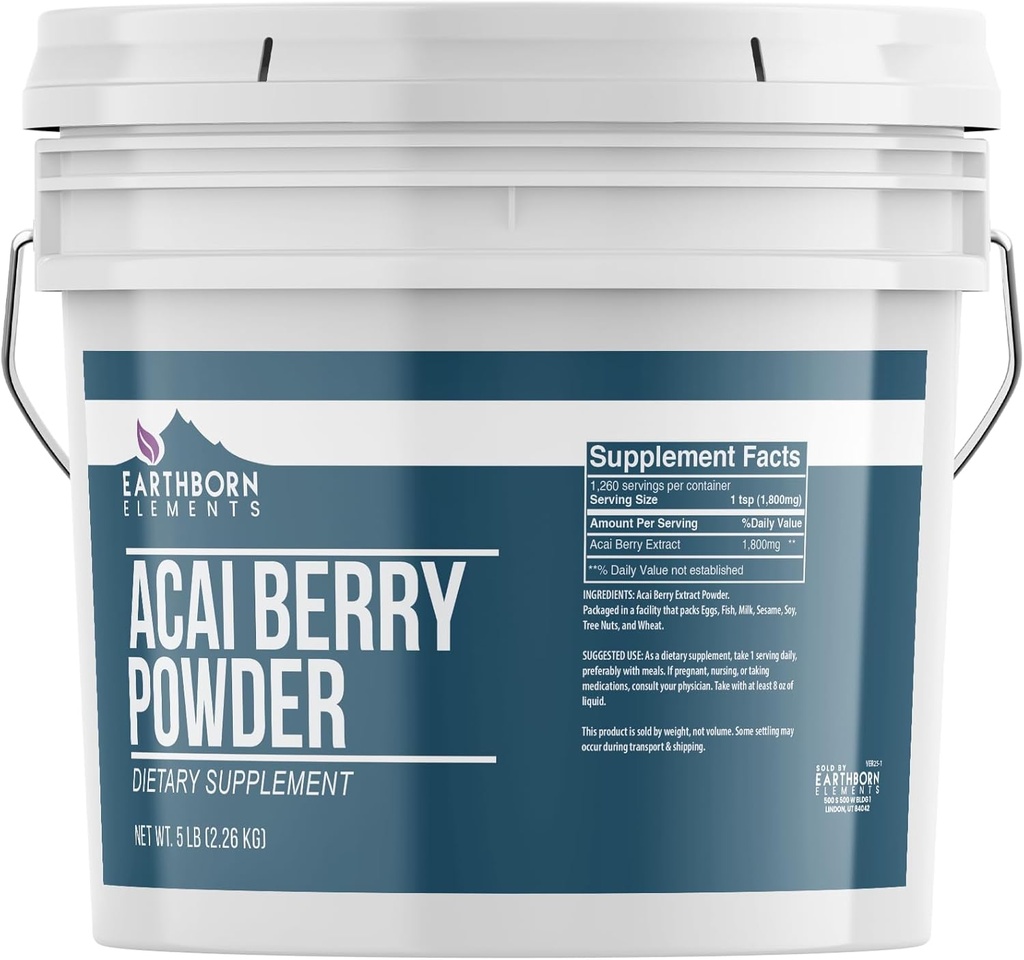 Earthborn Elements Acai Berry Powder, Gluten- Free, Resealable BPA- Free Bucket