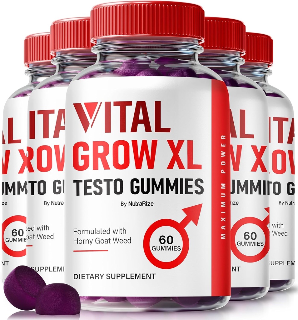 NutraRize (pakke med 5 vital grow XL, Official vital grow XL Testo Gummies for Mænd, Boost Stamina og Tillid Gummy for Mænd, Vital GrowXL Male Support Gomitas (300 Gummies)