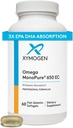 XYMOGEN Omega Monopure 650 EC - Omega-3 Fish Oil Supplements for Women & Men - med EPA, DHA & DPA - Mindre bløddele med 3X større absorption - Støtte en sund hjerte & kognition (120 bløddele)