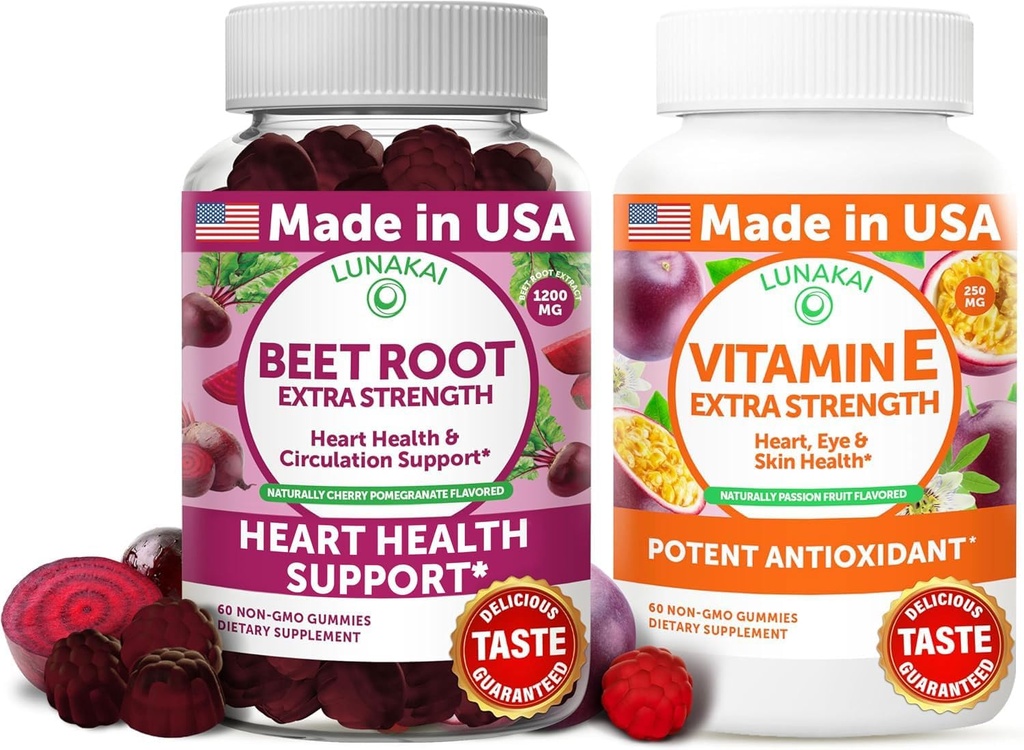 Lunakai Beet Root og E-vitamin med C Gummies Bundle - Antioxidant og Wellness Support