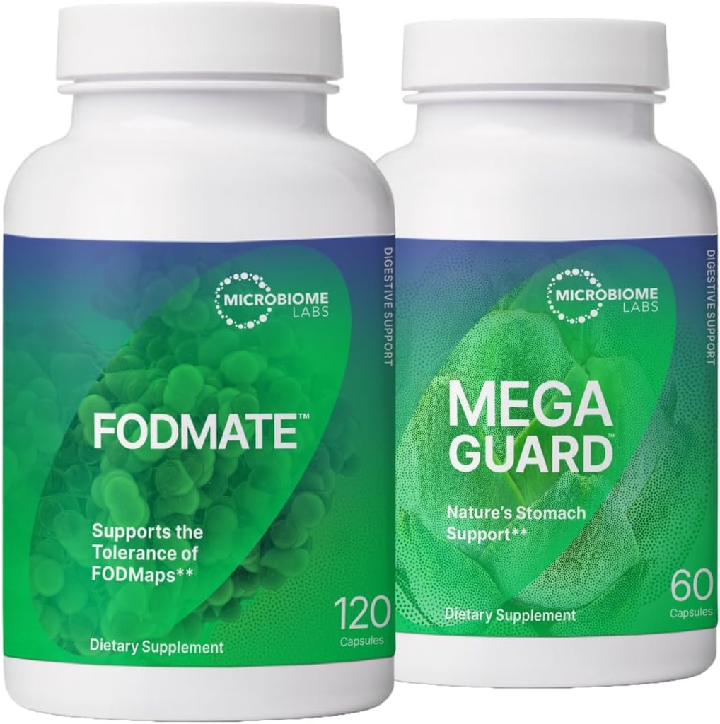 Mikrobiome Labs fordøjelsesstøtte bundle - FODMAT fordøjelsesenzymer & MegaGuard fordøjelsesstøtte med Ginger og DGL (2 produkter)