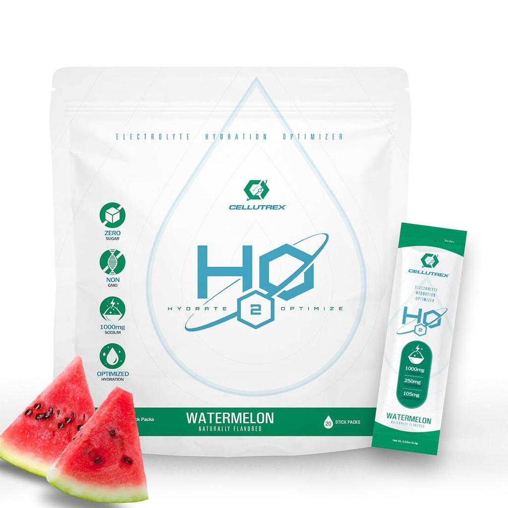 Cellutrex ® H2O Electrolytes - Electrolyte Powder Drink Mix, Zero Sugar, Natural Salt Hydration Pakninger til inddrivelse og wellness, Watermelon, 20 sticks