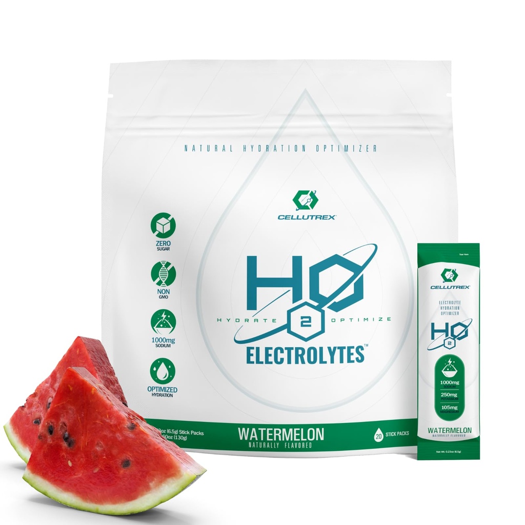 Cellutrex ® H2O Electrolytes - Electrolyte Powder Drink Mix, Zero Sugar, Natural Salt Hydration Pakninger til inddrivelse og wellness, Watermelon, 20 sticks