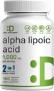 Alpha Lipoic Acid 1. 000mg, 180 Veggie Capsules - 50 / 50 R- ALA & S- ALA for Max Biotilgængelighed - Antioxidant Supplement - Energi & Nervesystemet Support - Non- GMO