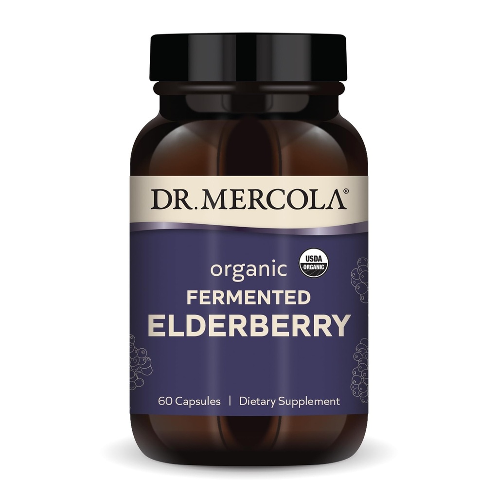 Dr. Mercola Organic Fermented Elderberry, 30 Servere (60 kapsler), Kosttilskud, Understøtter Respiratoriske Sundhed, Non- GMO, Certified USDA Organic