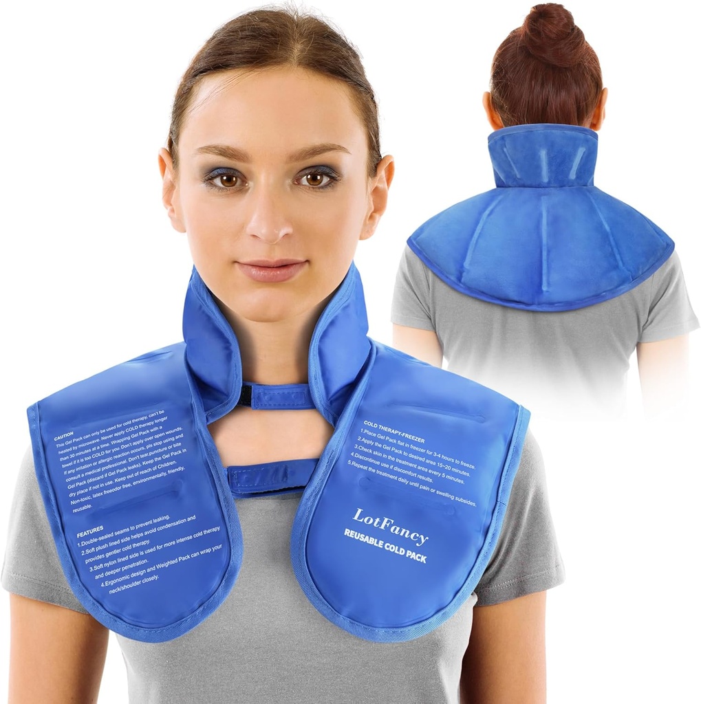 LotFancy Ice Pack til Neck Shoulder, Genanvendelig Cold Neck Wrap for Pain Relief, Fleksibel Gel Pack med justerbare Straps, Cold Compress terapi til skader, Hævelse, Strops, Sprains