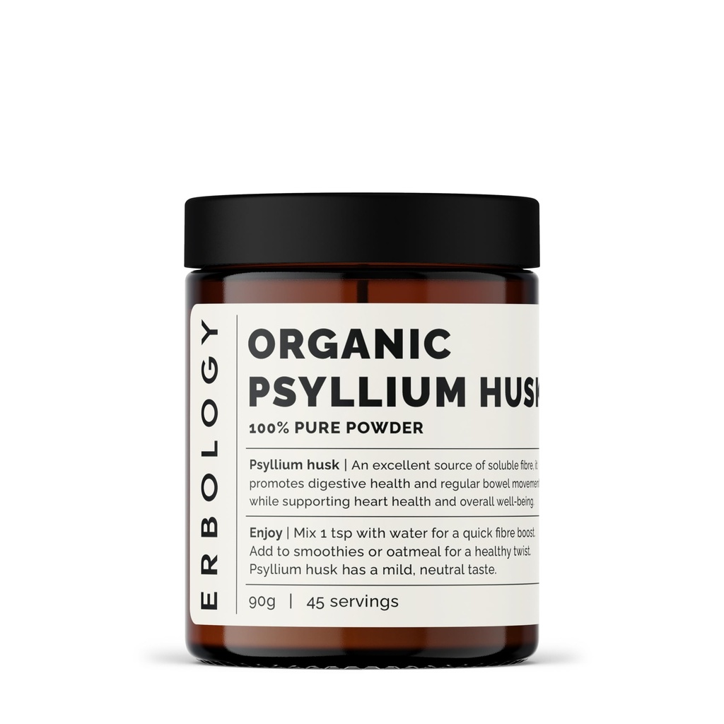 Erbologic Organic Psyllium Husk Powder 3.2 oz - 45 Serveringer - fremmer fordøjelsessygdomme og regelmæssige tarmbevægelser - bæredygtigt souced straight fra gården i Indien - Lille Batch - Vegan - GMO- Free