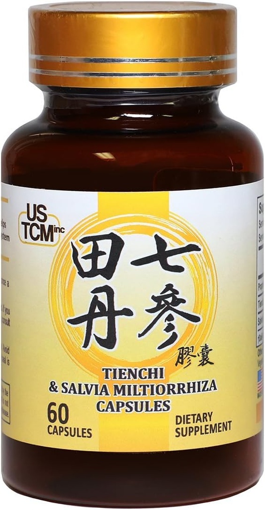 Tienchi Danshen Capsules Pseudoginseng Notoginseng Sanqi Salvia Miltiorrhiza Red Sage Capsules 500mg 60 Vegetabilske kapsler 100% Natural No Preservatives for Sund kardiovaskulær System Made in USA