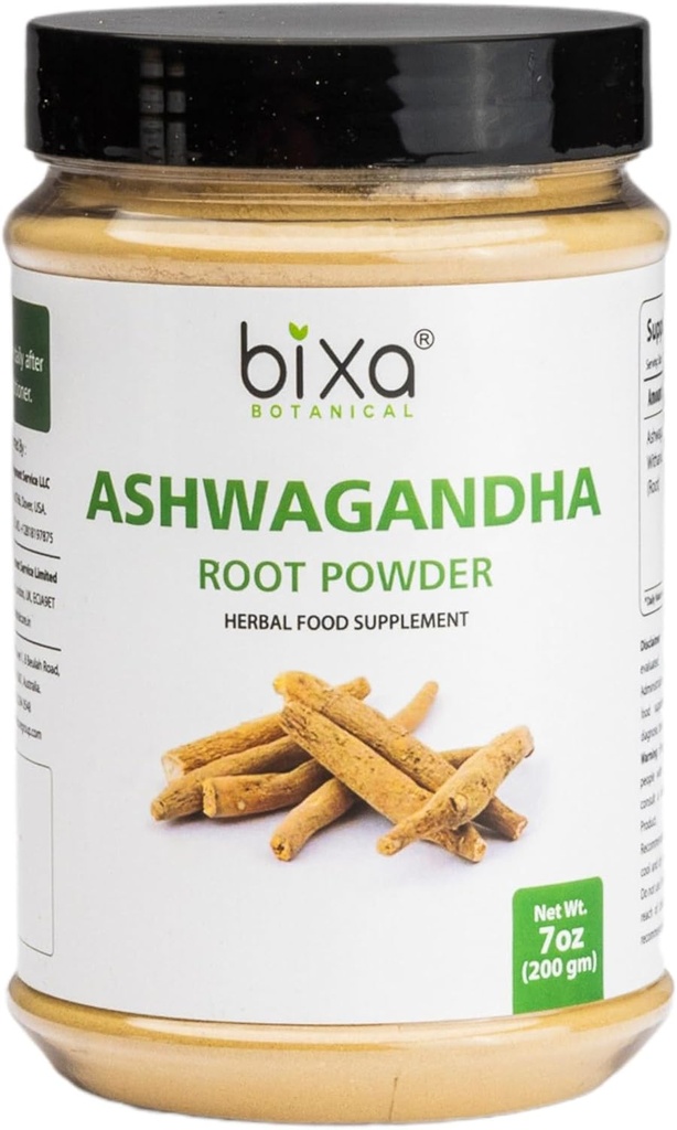 bixa BOTANINIC Ashwagandha Root Powder (Witania Somnifera Root) - 124; Indian Ginsen- Best Re- Energizer & Immunity Booster - 124; Urtetilskud. (7 Ounce (pakning med 1 stk.), Ashwagandha Powder)