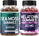 Irish Sea Moss (90 Gummies) Raw Seamoss for Thyroid, Energy, & immunsupport og Melatonin for voksne (180 Greve) Quick Dissolate Melatonin High Potency - Blandede Berry Flavor - Vegan Safe & Made in US