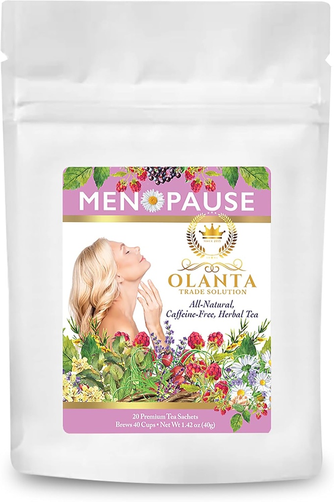 Menopause Tea - Natural Menopause Kosttilskud til kvinder, Menopause Comfort Herbal Tea Koffein Gratis, kølende produkter til hot Flashs til menopause - 20 Premium Tea Sachels