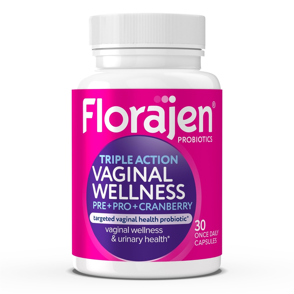 Florajen Kvinder Triple- Action Probiotic - Prebiotic + Probiotic + Cranberry til Vaginal, fordøjelsesfremmende, & immunforsvar - Fast- Action- Action- Clinically- Studied - Gluten- Free & Vegan - 30-Greve