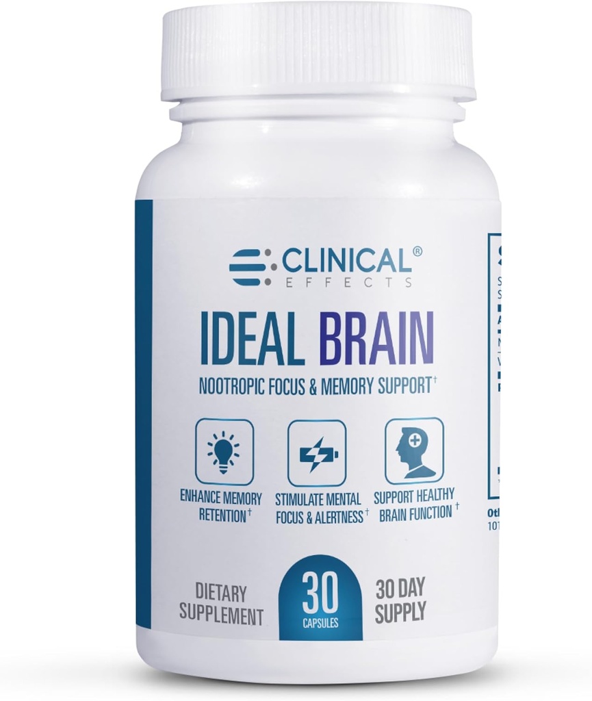 Clinical Effects Ideal Brain - Dietary Supplement for Nootropic Focus and Memory Support - 30 Capsules - B Vitamins, GABA, Alpha-GPC - Helps Support Mental Focus, and Optimal Brain Function