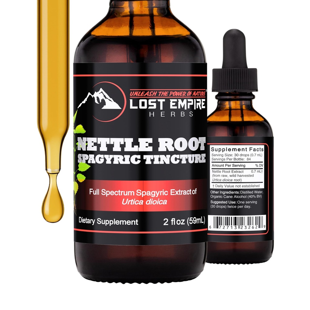Lost Empire Urter Nettle Root Extract Spagyric Tincture (2 fl oz) - Wild Hartered fra tillæg for mænd, Urinær funktion, BPH, Hårtab - 3. part Lab Testet