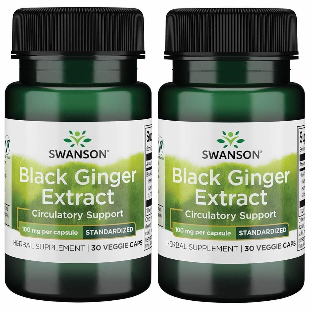 Swanson Black Ginger Extract - fremmer sund blodcirkulation og fysisk Vigor - Kan hjælpe hjerte sundhed, muskelvæv, og Mental Wellbeing - (30 Veggie kapsler, 100mg Hver) (2 Pack)