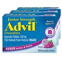 Advil Junior Strength Chewable Ibuprofen Pain Reliever og Feber Reducer, Børns Ibuprofen for Pain Relief, Grape - 24 tabletter (pakke med 3)