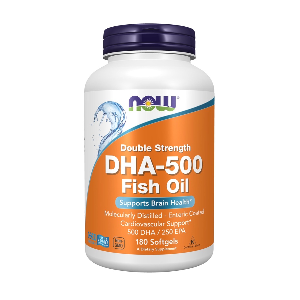 Now Foods Kosttilskud, DHA- 500 med 250 EPA, Molekylært Destilleret, Understøtter Brain Health *, 180 Softgels