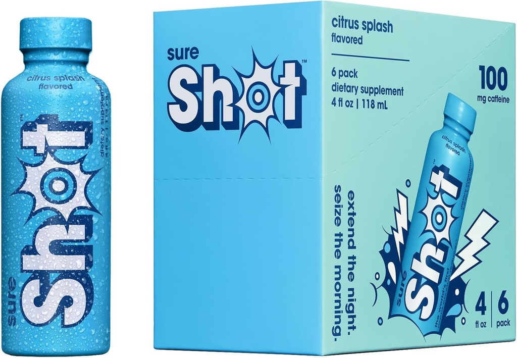 Sure Shot Recovery Drink, Citrus Splash (6 Pack) - Føle sig bedre efter at have drukket, Vågn op Opfriskning - Premium Hydration Drikke med elektrolyter & Vitaminer til lever & Gut Support, Energy & Focus, 4 Oz