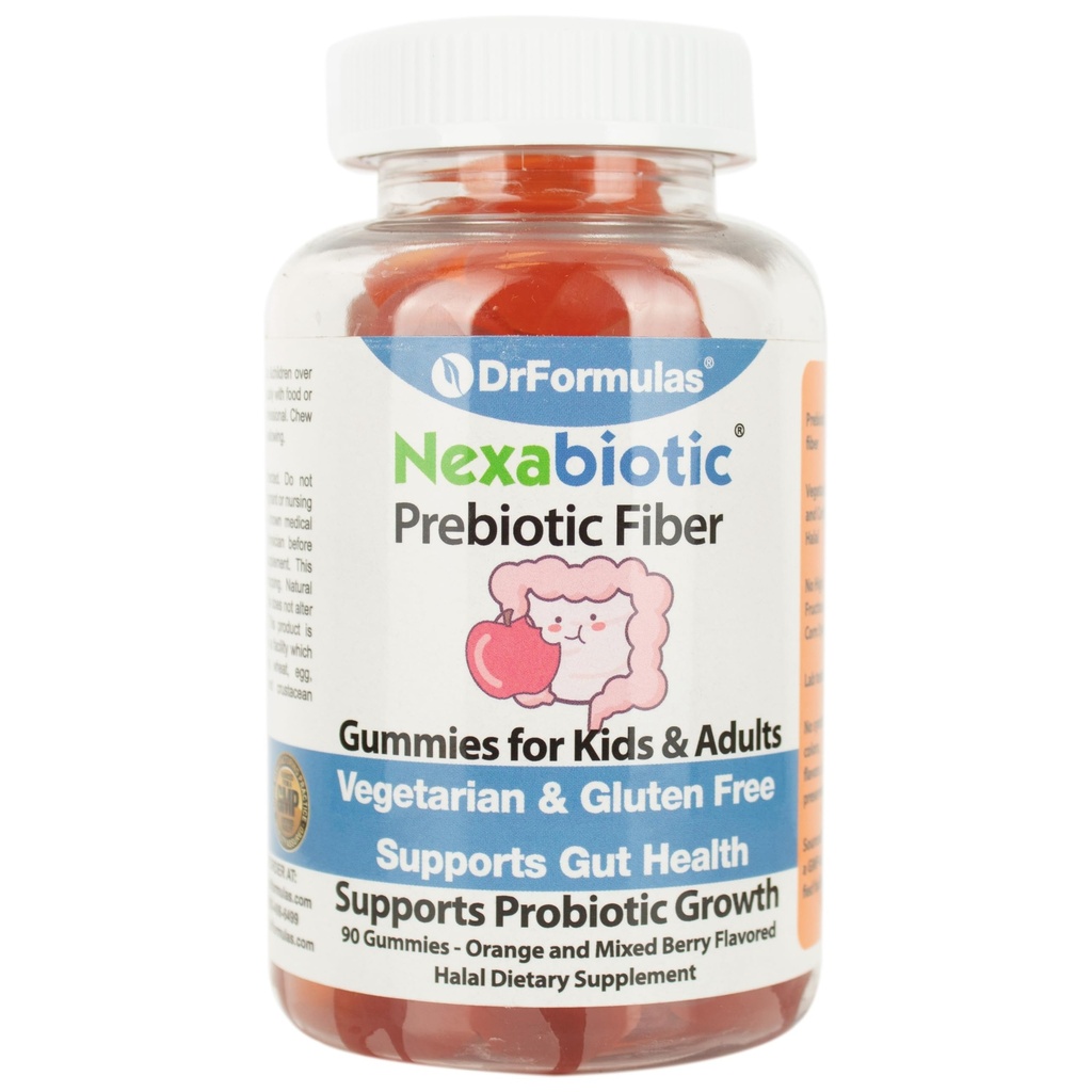 DrFormulas Nexabiotic Prebiotic Fiber Gummies Supplement for børn Forstoppelse Relief 124; Voksne & Børn Afføring blødgøringsmiddel til sund fordøjelse, Halal, Vegetar, Gluten Free, 30-Day Chewable Supply