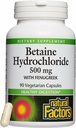 Naturlige faktorer, Betaine HCL 500 mg, understøtter sund fordøjelse og et sundt mikrobiom, 90 kapsler (90 portioner)